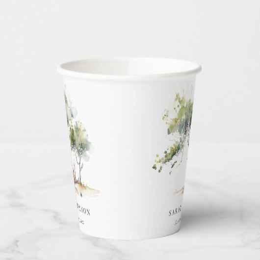 Minimale Eenvoudige Waterverf Botanische Boombruil Papieren Bekers (Links)