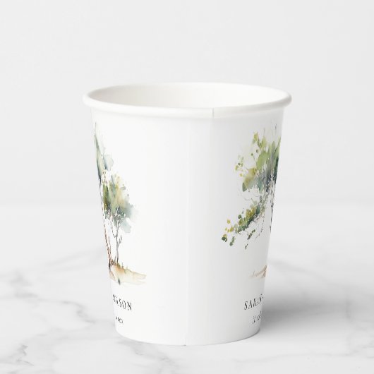 Minimale Eenvoudige Waterverf Botanische Boombruil Papieren Bekers (Rechts)