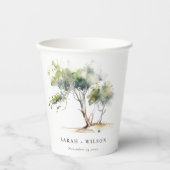 Minimale Eenvoudige Waterverf Botanische Boombruil Papieren Bekers (Voorkant)