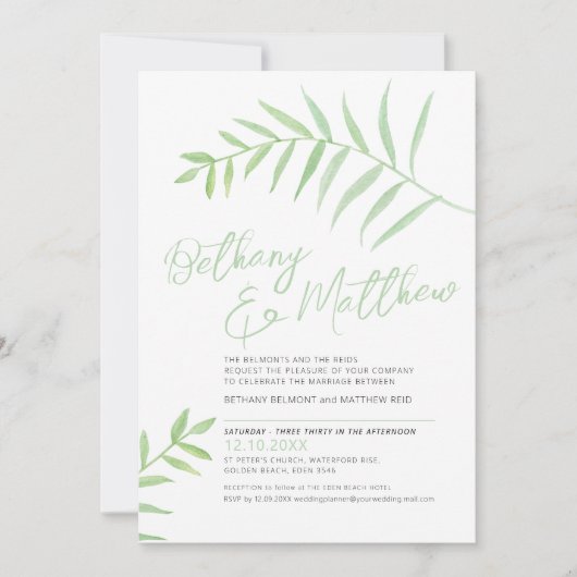 Minimale eenvoudige waterverf laat groen wit kaart (Voorkant)