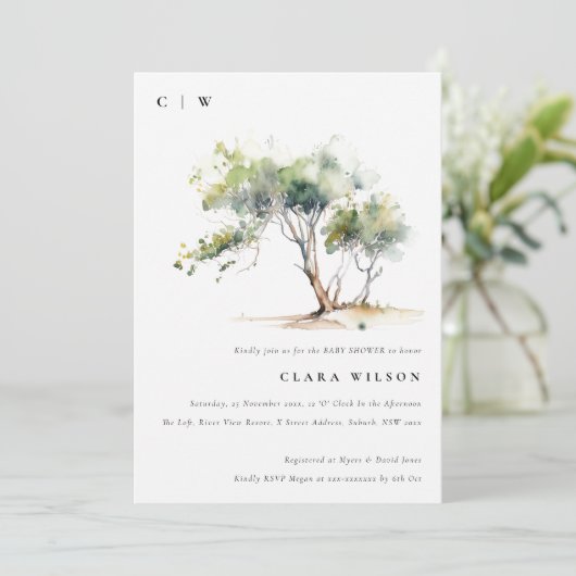Minimale eenvoudige Waterverf Tree Baby shower Kaart (Staand voorkant)
