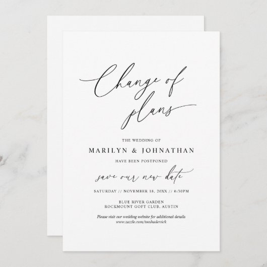 Minimale Eenvoudige Wijziging van plannen, trouwen Kaart (Voorkant / Achterkant)