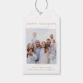 Minimale Eenvoudige Wit | Kerstfamilie Foto Cadeaulabel (Voorkant)