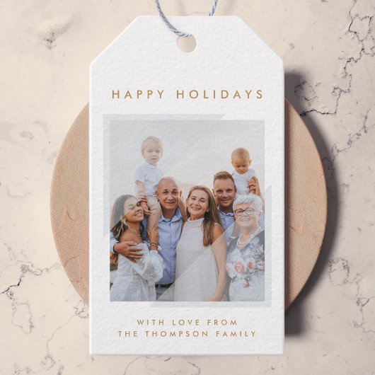 Minimale Eenvoudige Wit | Kerstfamilie Foto Cadeaulabel