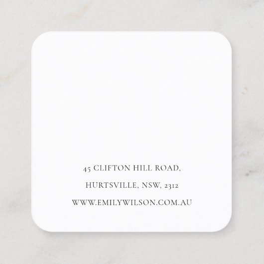 Minimale Eenvoudige Zachte Blush Logo Oorbel Displ Vierkante Visitekaartje (Achterkant)