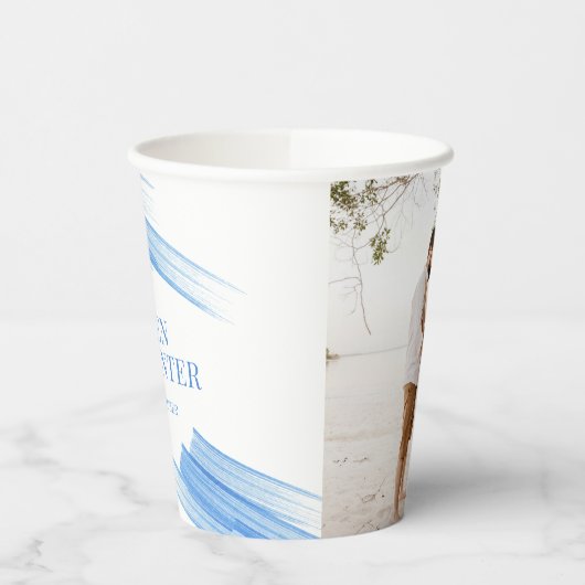 Minimale eenvoudige zandige inktlijnen blauwe brui papieren bekers (Links)