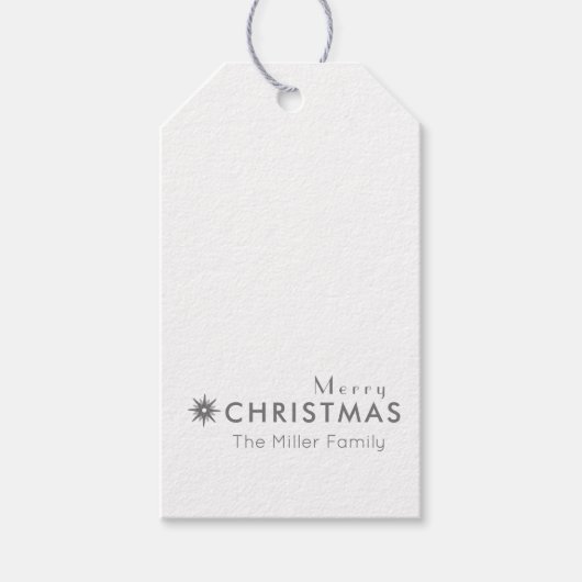 Minimale, eenvoudige, zilverkleurige kerst cadeaulabel (Voorkant)