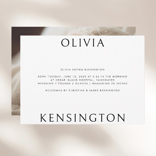 Minimale Eenvoudige Zwart Wit Foto Baby Geboorte Aankondiging