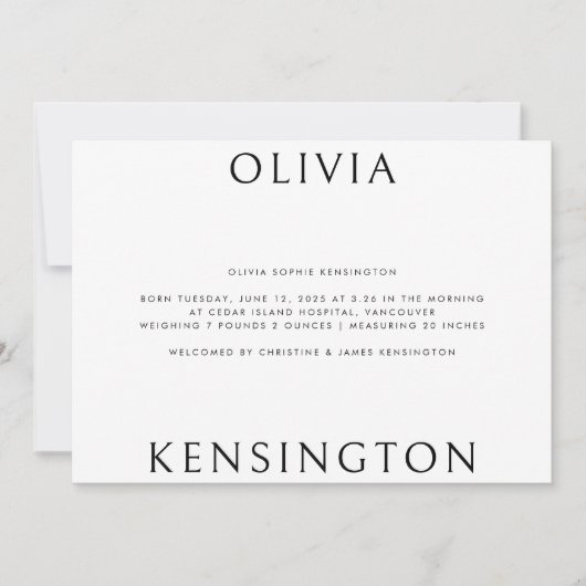 Minimale Eenvoudige Zwart Wit Foto Baby Geboorte Aankondiging (Voorkant)