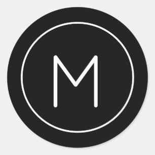 Minimale eenvoudige zwart-witMonogram Ronde Sticker