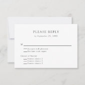 Minimale eenvoudige zwart-witte RSVP-hapjeskeuze RSVP Kaartje (Voorkant)
