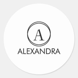 Minimale Eenvoudige Zwarte Monogram Naam Ronde Sticker