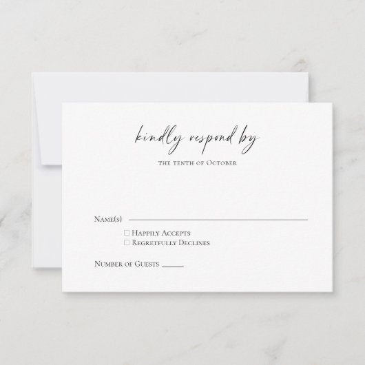 Minimale Eenvoudige Zwarte Wit Chic Script QR-code RSVP Kaartje (Voorkant)