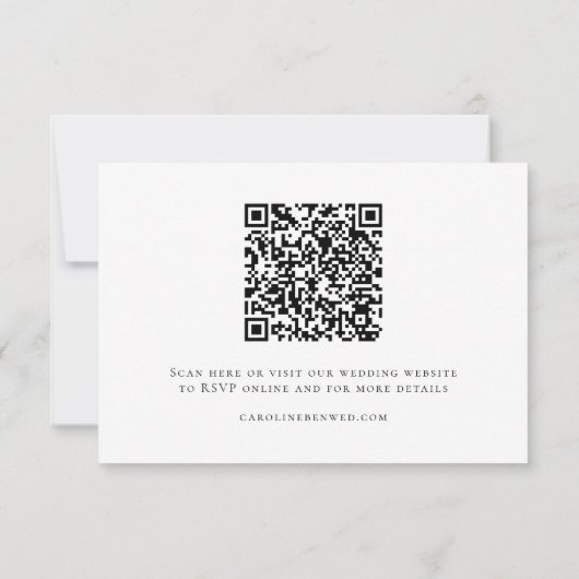 Minimale Eenvoudige Zwarte Wit Chic Script QR-code RSVP Kaartje (Achterkant)