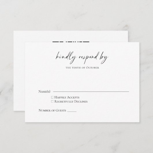 Minimale Eenvoudige Zwarte Wit Chic Script QR-code RSVP Kaartje (Voorkant / Achterkant)