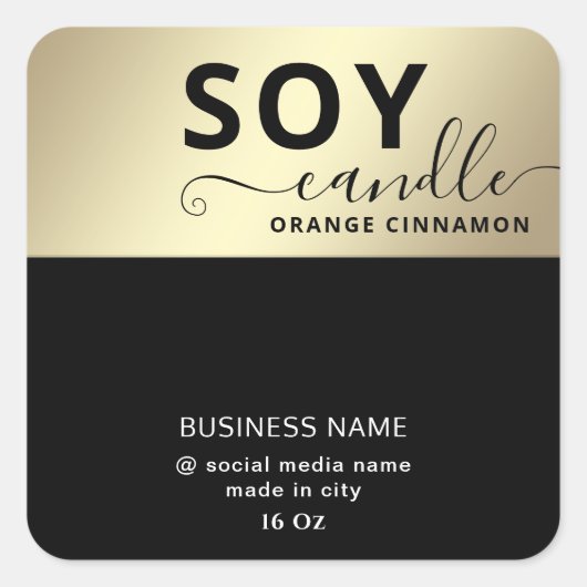 Minimale, eenvoudige zwarte zeep met zwarte gouden vierkante sticker (Voorkant)