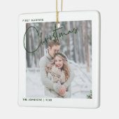 Minimale eerste gehuwde kerstfoto keramisch ornament (Links)