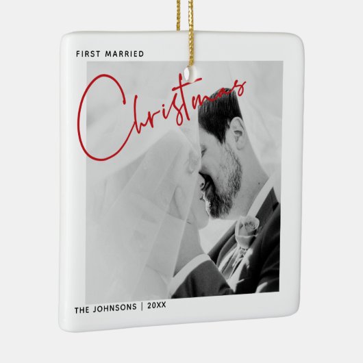 Minimale eerste gehuwde kerstfoto keramisch ornament (Rechts)