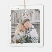 Minimale eerste gehuwde kerstfoto keramisch ornament (Links)