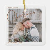 Minimale eerste gehuwde kerstfoto keramisch ornament (Voorkant)
