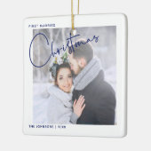 Minimale eerste gehuwde kerstfoto keramisch ornament (Links)