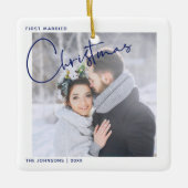 Minimale eerste gehuwde kerstfoto keramisch ornament (Voorkant)