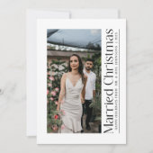 Minimale eerste getrouwde kerstfoto Passen getrouw Feestdagenkaart (Voorkant)