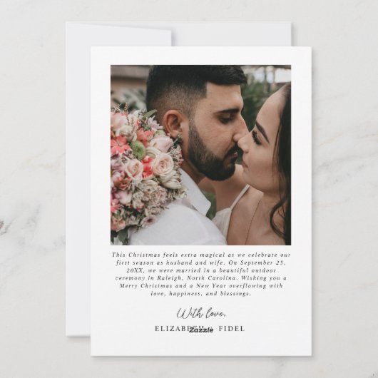 Minimale eerste getrouwde kerstfoto Passen getrouw Feestdagenkaart (Achterkant)