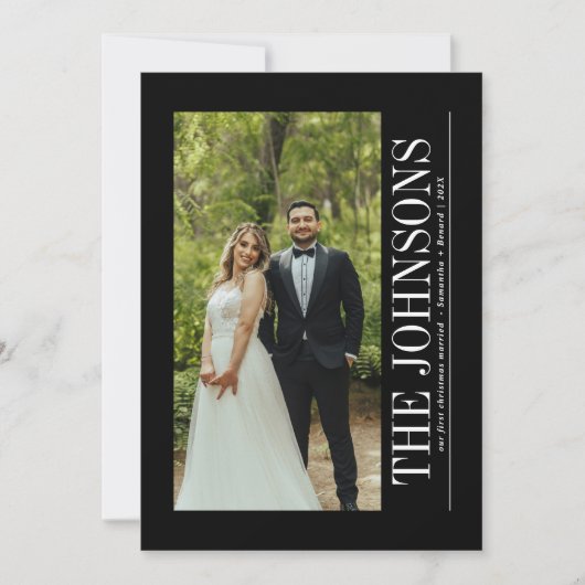 Minimale eerste kerst getrouwde foto Passen getrou Feestdagenkaart (Voorkant)