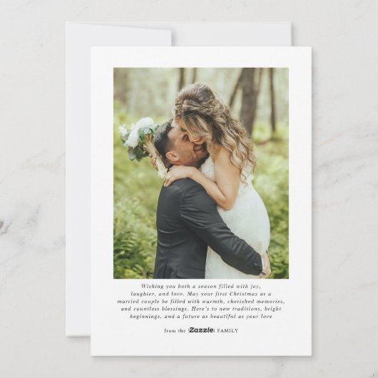 Minimale eerste kerst getrouwde foto Passen getrou Feestdagenkaart (Achterkant)