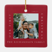 Minimale eerste kerst in ons nieuwe startpunt 2 fo keramisch ornament (Achterkant)