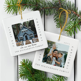 Minimale eerste kerst in ons nieuwe startpunt 2 fo keramisch ornament