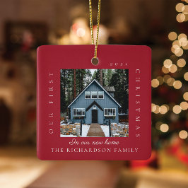 Minimale eerste kerst in ons nieuwe startpunt 2 fo keramisch ornament