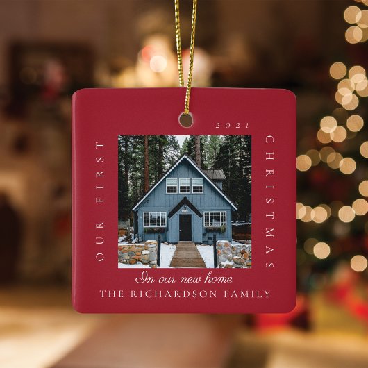 Minimale eerste kerst in ons nieuwe startpunt 2 fo keramisch ornament