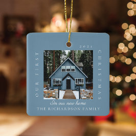 Minimale eerste kerst in ons nieuwe startpunt 2 fo keramisch ornament