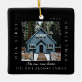 Minimale eerste kerst in ons nieuwe startpunt 2 fo keramisch ornament (Voorkant)