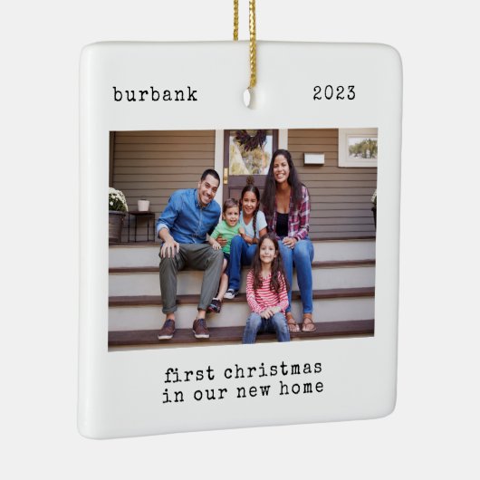 Minimale eerste kerst in ons nieuwe startpunt 2 fo keramisch ornament (Rechts)