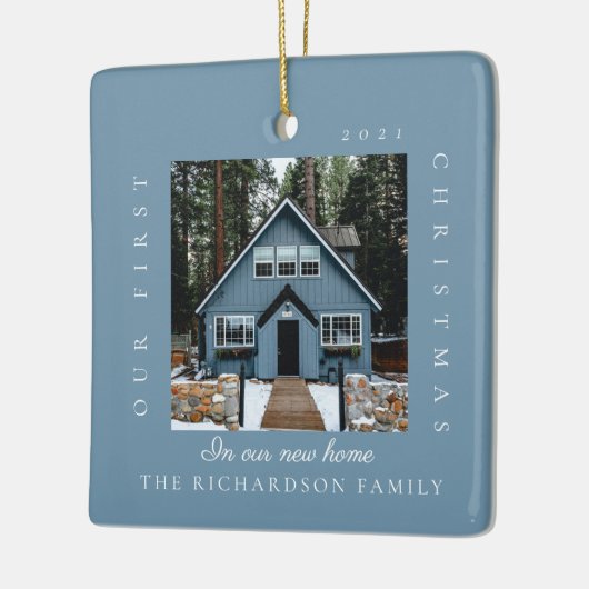 Minimale eerste kerst in ons nieuwe startpunt 2 fo keramisch ornament (Links)