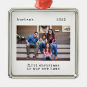 Minimale eerste kerst in onze nieuwe foto thuis metalen ornament (Voorkant)