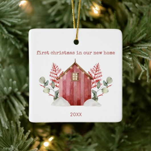 Minimale eerste kerst in onze nieuwe thuisfoto keramisch ornament (Boom)