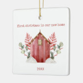 Minimale eerste kerst in onze nieuwe thuisfoto keramisch ornament (Links)