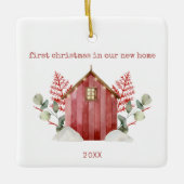 Minimale eerste kerst in onze nieuwe thuisfoto keramisch ornament (Voorkant)