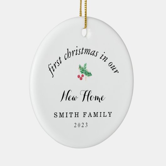 Minimale eerste kerst in onze nieuwe thuisfoto keramisch ornament (Rechts)