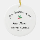 Minimale eerste kerst in onze nieuwe thuisfoto keramisch ornament (Voorkant)