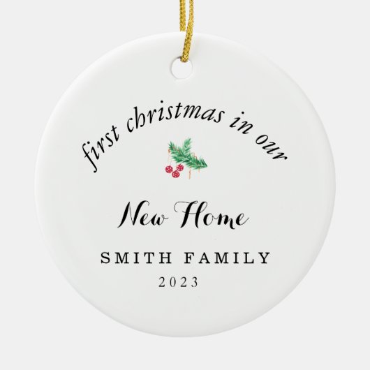 Minimale eerste kerst in onze nieuwe thuisfoto keramisch ornament (Voorkant)