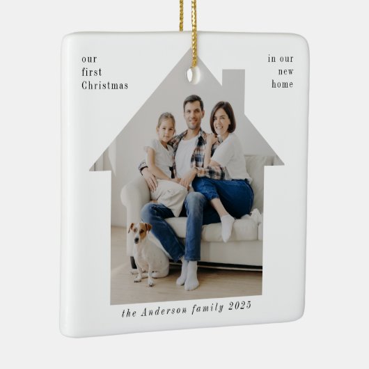 Minimale eerste kerst in onze nieuwe thuisfoto keramisch ornament (Rechts)