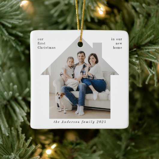 Minimale eerste kerst in onze nieuwe thuisfoto keramisch ornament (Boom)