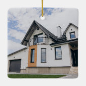 Minimale eerste kerst in onze nieuwe thuisfoto keramisch ornament (Achterkant)