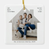 Minimale eerste kerst in onze nieuwe thuisfoto keramisch ornament (Voorkant)