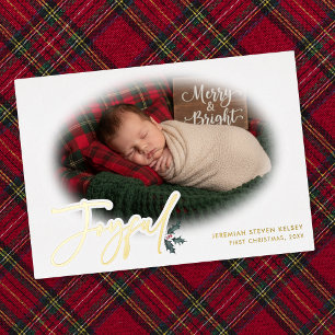 Minimale eerste kerst van de baby vrolijk folie feestdagenkaart